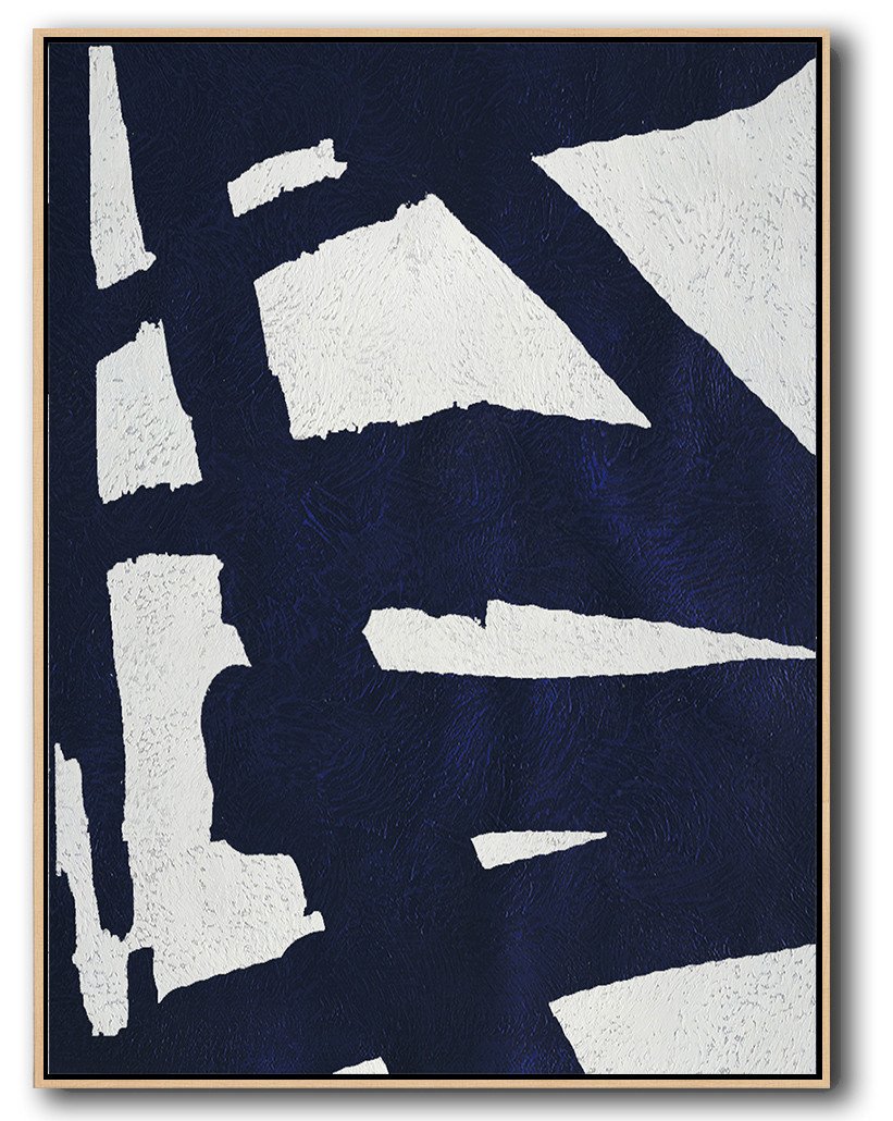 Buy Hand Painted Navy Blue Abstract Painting Online - Black And White Abstract Painting Huge